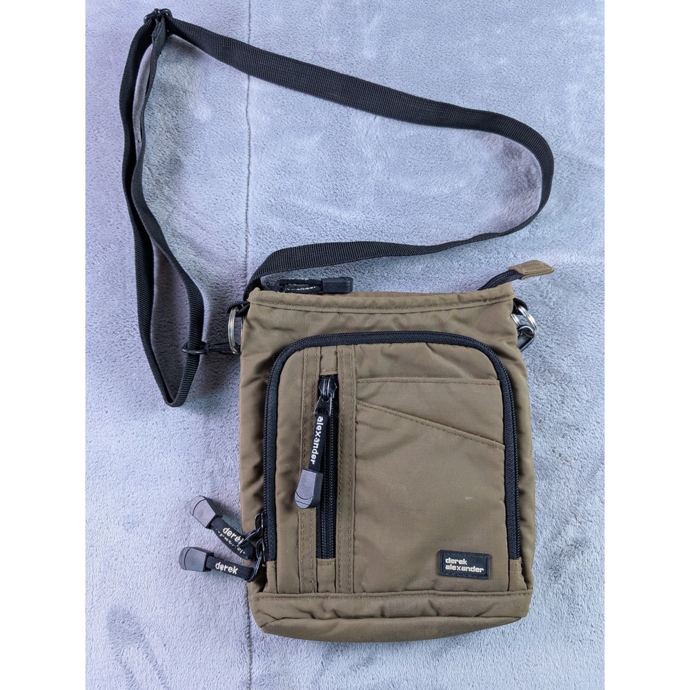 Derek Alexander Crossbody Bag Nylon Olive Green Multi Pocket Travel Purse